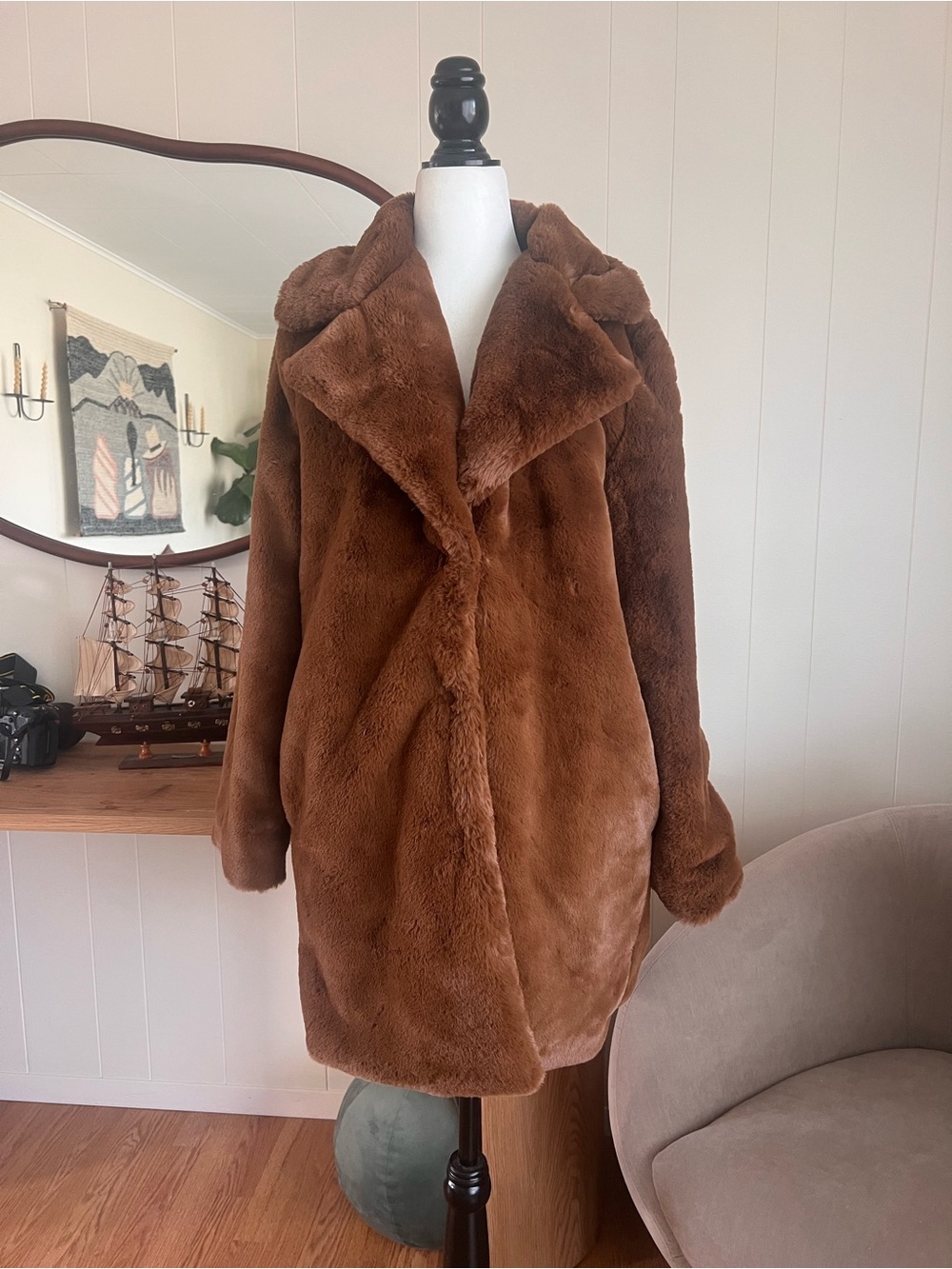 Women's Brown Teddy Faux Fur Coat - Plush Oversized Jacket